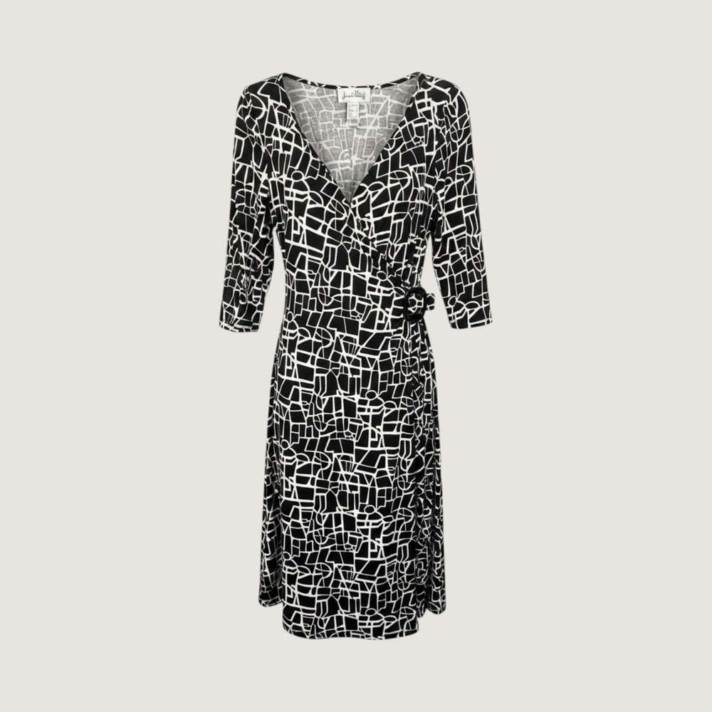 Joseph Ribkoff Womens Geometric Mosaic Faux Wrap Dress Black White Size 10